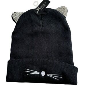 Minky Accessories Black Bling Kitty Cat Beanie Hat